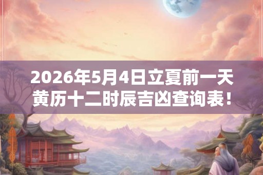 2026年5月4日立夏前一天黄历十二时辰吉凶查询表！