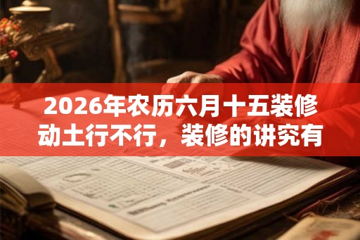 2026年农历六月十五装修动土行不行，装修的讲究有哪些？