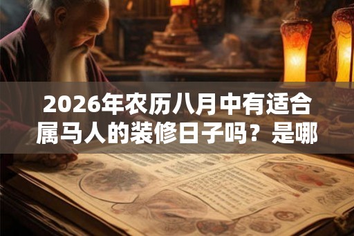 2026年农历八月中有适合属马人的装修日子吗？是哪天？