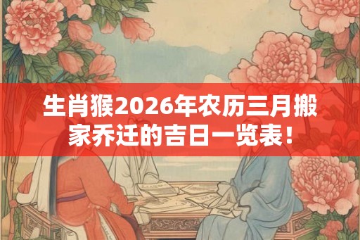 生肖猴2026年农历三月搬家乔迁的吉日一览表! 生肖猴2026年农历三月搬家乔迁的吉日一览表!