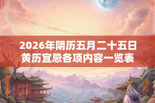 2026年阴历五月二十五日黄历宜忌各项内容一览表