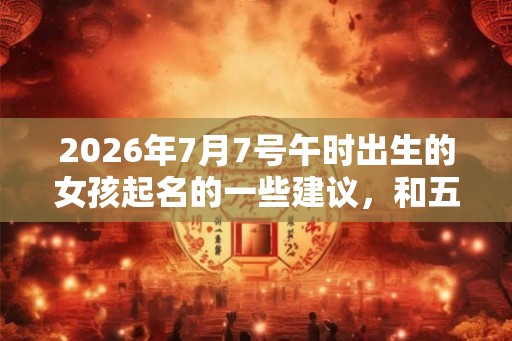 2026年7月7号午时出生的女孩起名的一些建议，和五行八字！