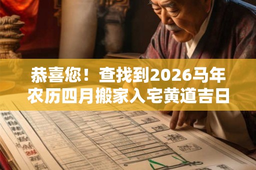 恭喜您！查找到2026马年农历四月搬家入宅黄道吉日7天