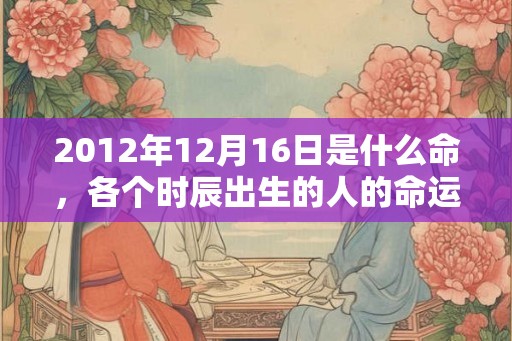 2012年12月16日是什么命，各个时辰出生的人的命运