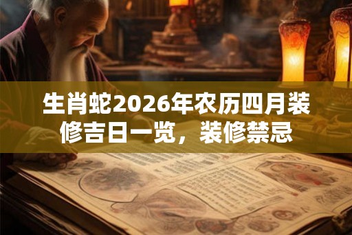 生肖蛇2026年农历四月装修吉日一览，装修禁忌