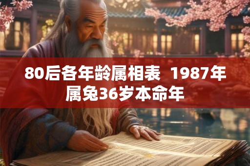 80后各年龄属相表  1987年属兔36岁本命年