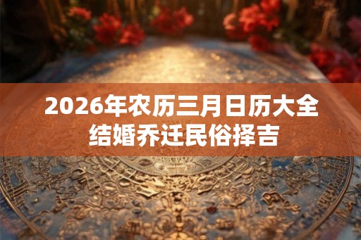 2026年农历三月日历大全 结婚乔迁民俗择吉
