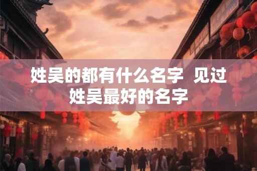 姓吴的都有什么名字  见过姓吴最好的名字