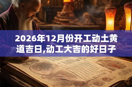 2026年12月份开工动土黄道吉日,动工大吉的好日子