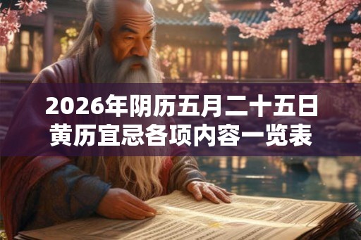 2026年阴历五月二十五日黄历宜忌各项内容一览表