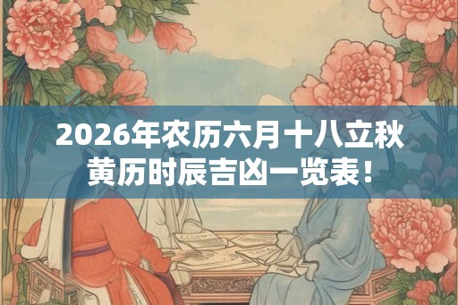 2026年农历六月十八立秋黄历时辰吉凶一览表！