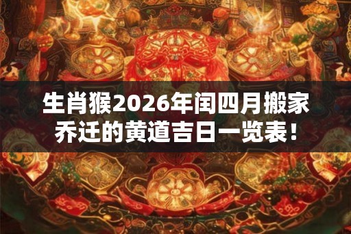 生肖猴2026年闰四月搬家乔迁的黄道吉日一览表！