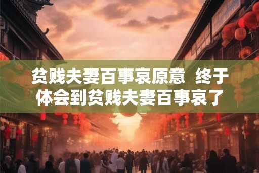 贫贱夫妻百事哀原意  终于体会到贫贱夫妻百事哀了