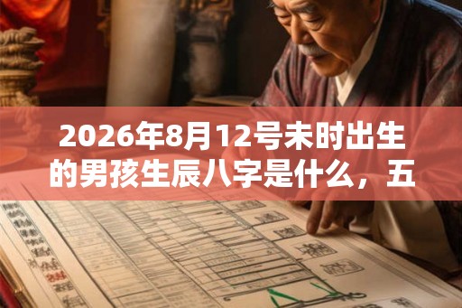 2026年8月12号未时出生的男孩生辰八字是什么，五行属什么？
