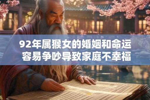 92年属猴女的婚姻和命运 容易争吵导致家庭不幸福