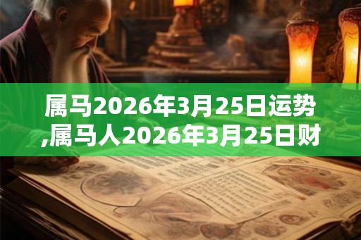 属马2026年3月25日运势,属马人2026年3月25日财运,生肖马2026年3月25日运势