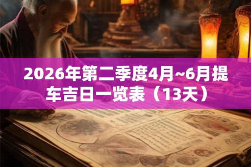 2026年第二季度4月~6月提车吉日一览表（13天）