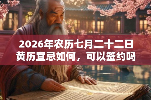 2026年农历七月二十二日黄历宜忌如何，可以签约吗？