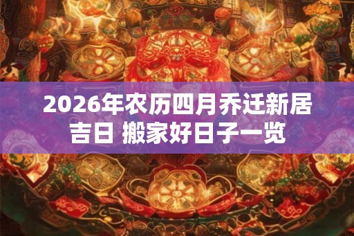 2026年农历四月乔迁新居吉日 搬家好日子一览