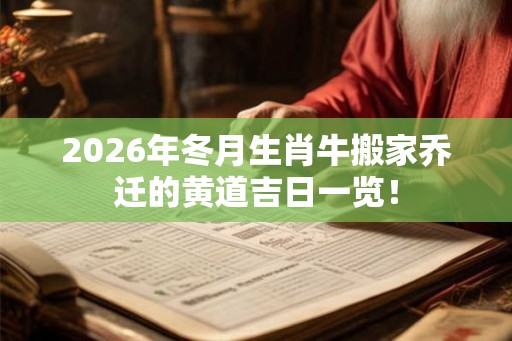 2026年冬月生肖牛搬家乔迁的黄道吉日一览! 2026年冬月生肖牛搬家乔迁的黄道吉日一览!