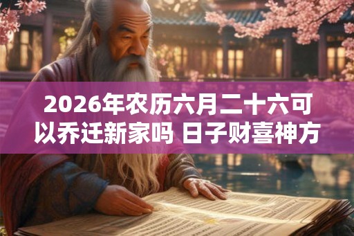 2026年农历六月二十六可以乔迁新家吗 日子财喜神方位 2026年农历六月二十六可以乔迁新家吗 日子财喜神方位