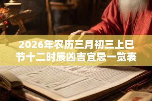 2026年农历三月初三上巳节十二时辰凶吉宜忌一览表