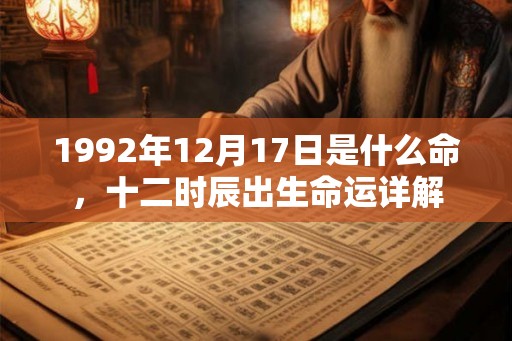 1992年12月17日是什么命，十二时辰出生命运详解