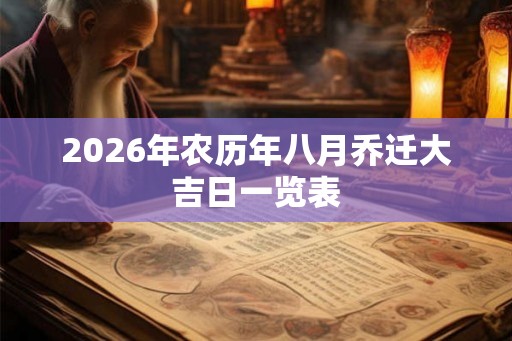 2026年农历年八月乔迁大吉日一览表