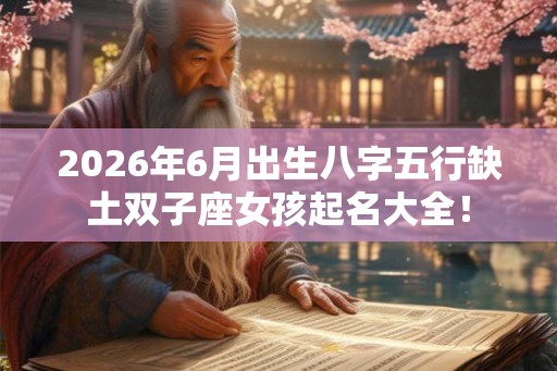 2026年6月出生八字五行缺土双子座女孩起名大全！