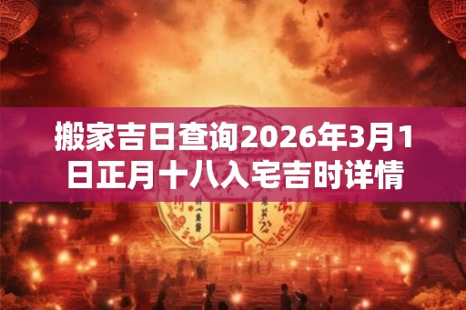 搬家吉日查询2026年3月1日正月十八入宅吉时详情