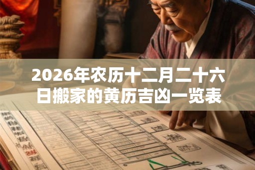2026年农历十二月二十六日搬家的黄历吉凶一览表