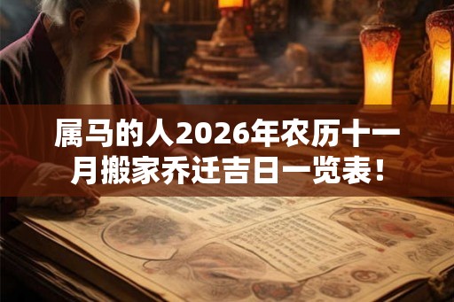 属马的人2026年农历十一月搬家乔迁吉日一览表！