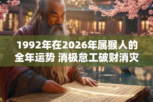 1992年在2026年属猴人的全年运势 消极怠工破财消灾 1992年在2026年属猴人的全年运势 消极怠工破财消灾