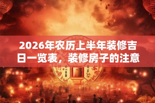 2026年农历上半年装修吉日一览表，装修房子的注意事项