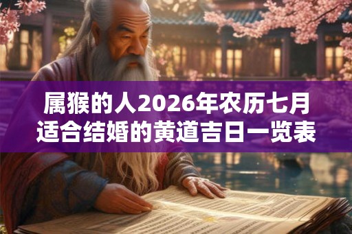 属猴的人2026年农历七月适合结婚的黄道吉日一览表！