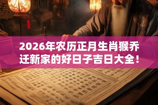 2026年农历正月生肖猴乔迁新家的好日子吉日大全！