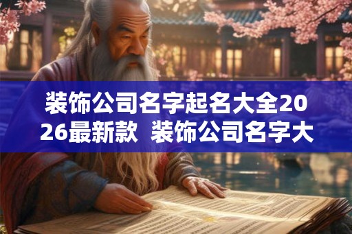 装饰公司名字起名大全2026最新款 装饰公司名字大气好听 装饰公司名字起名大全2026最新款 装饰公司名字大气好听